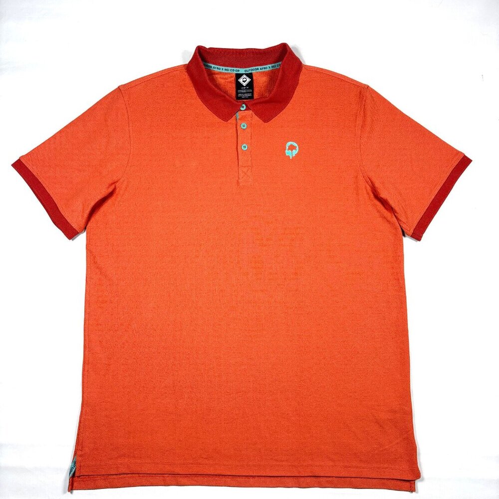 Outdoor Afro x REI Co-op Polo Shirt Mens Large Tall Orange Hiking Tech Golf Top